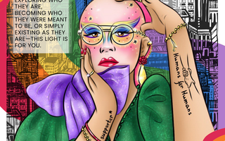 Candle label featuring colorful portrait by Liubov Pohorelova with the text: This Light Is for You. A SouthShop collaboration.