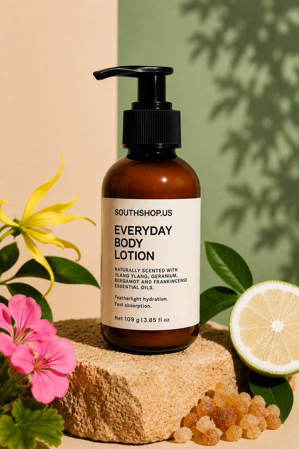 Everyday Body Lotion Scented with Ylang Ylang + Geranium + Bergamot + Frankincense Essential Oils